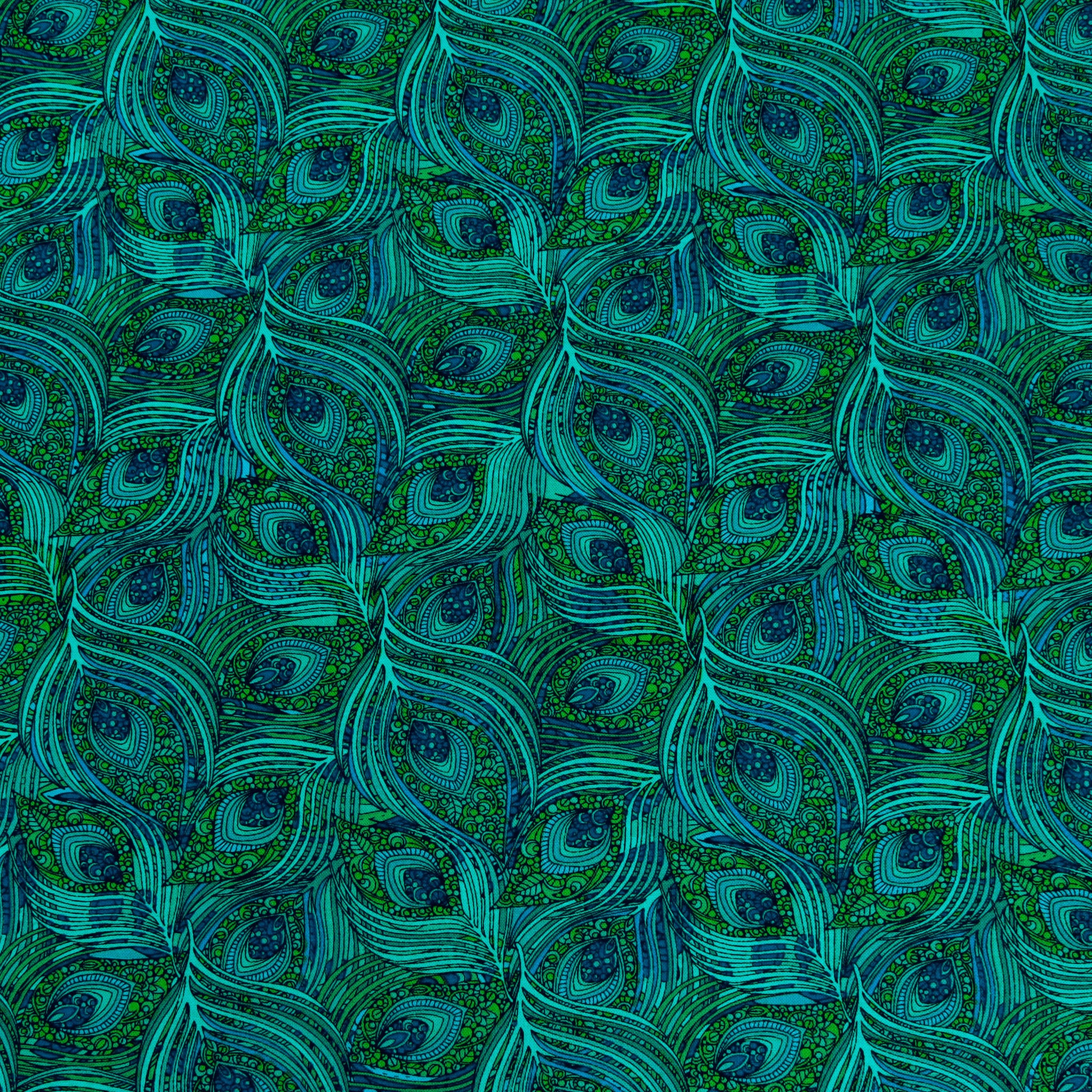 Alluring Peacock Fabric Collection - Featherly Turquoise