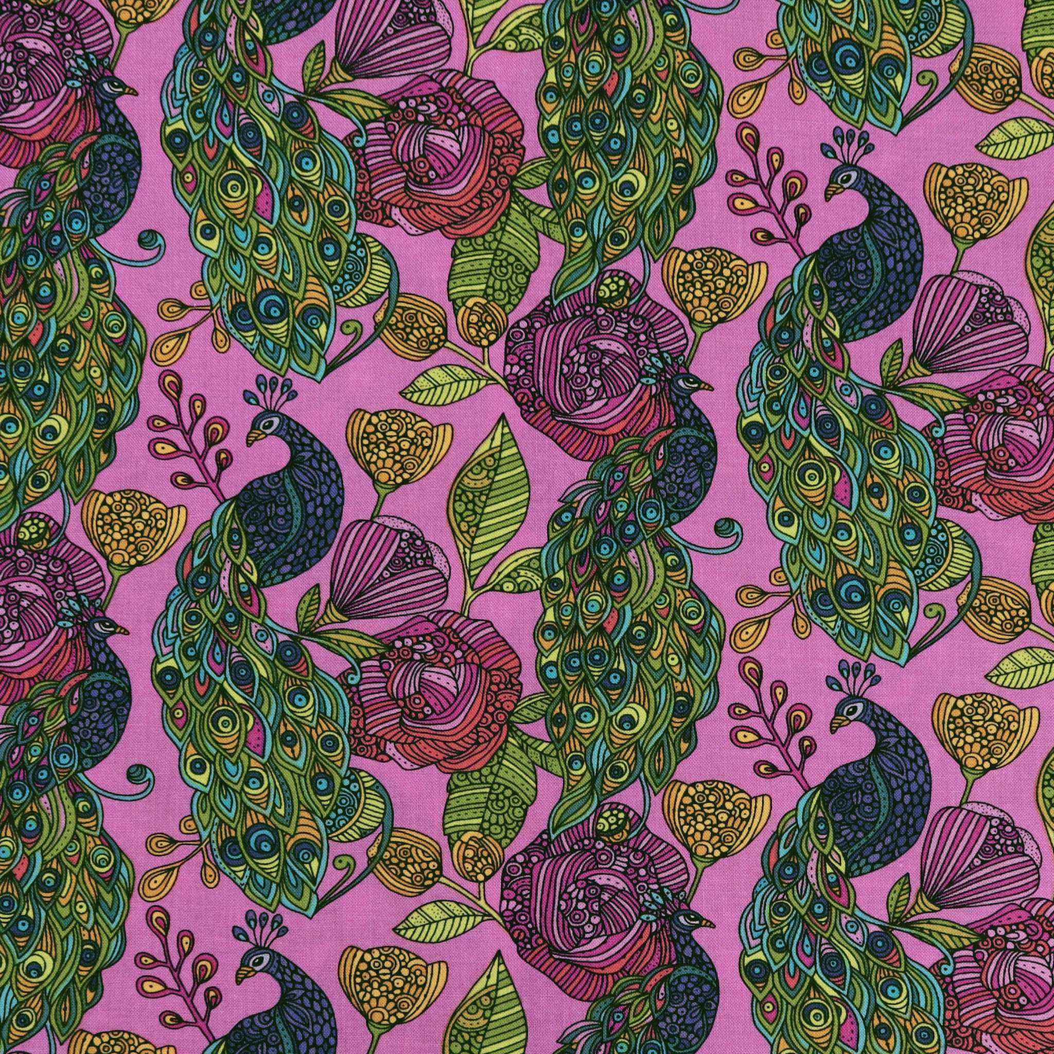 Alluring Peacock Fabric Collection - Rose