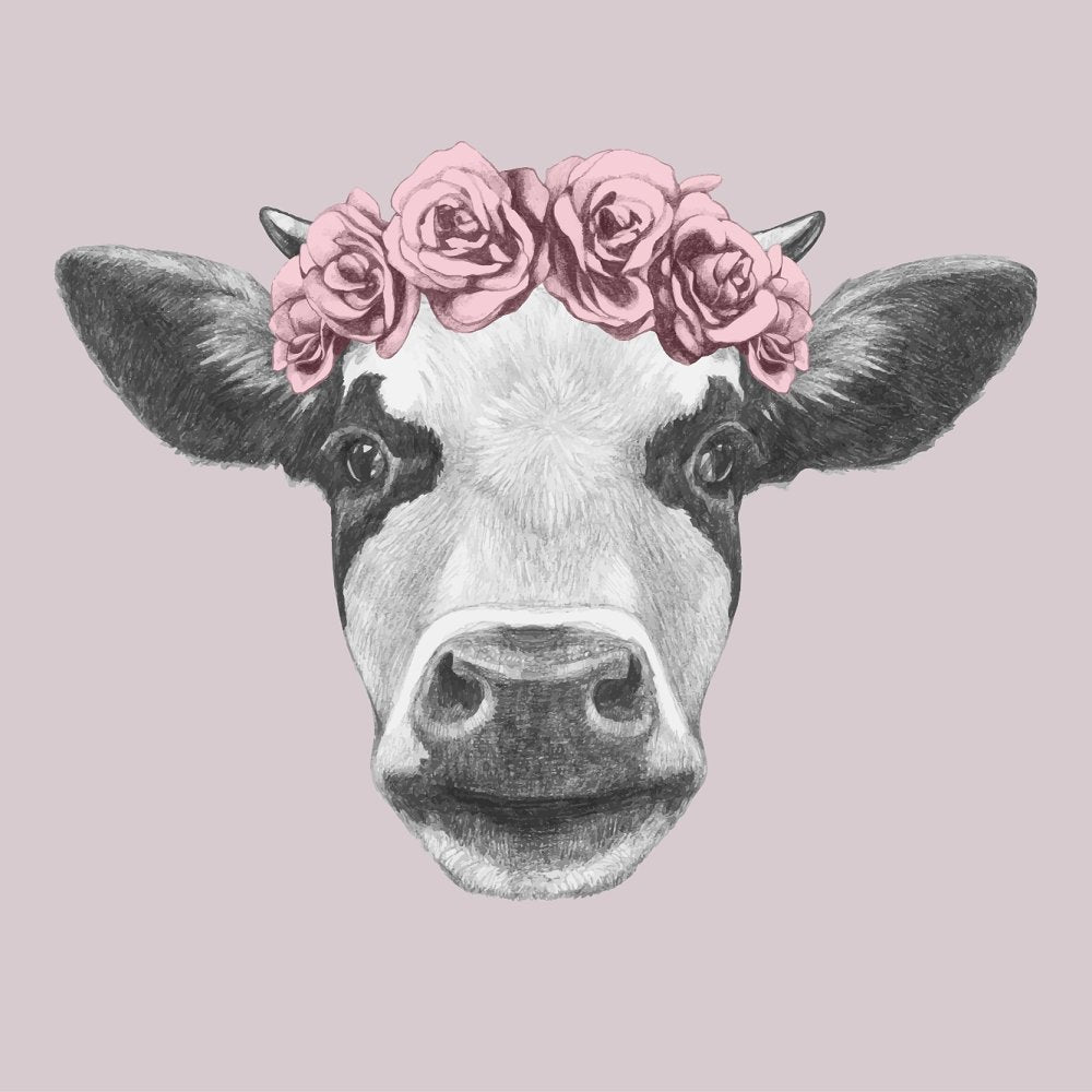 Boho Chic Cow Portrait Fabric Panel