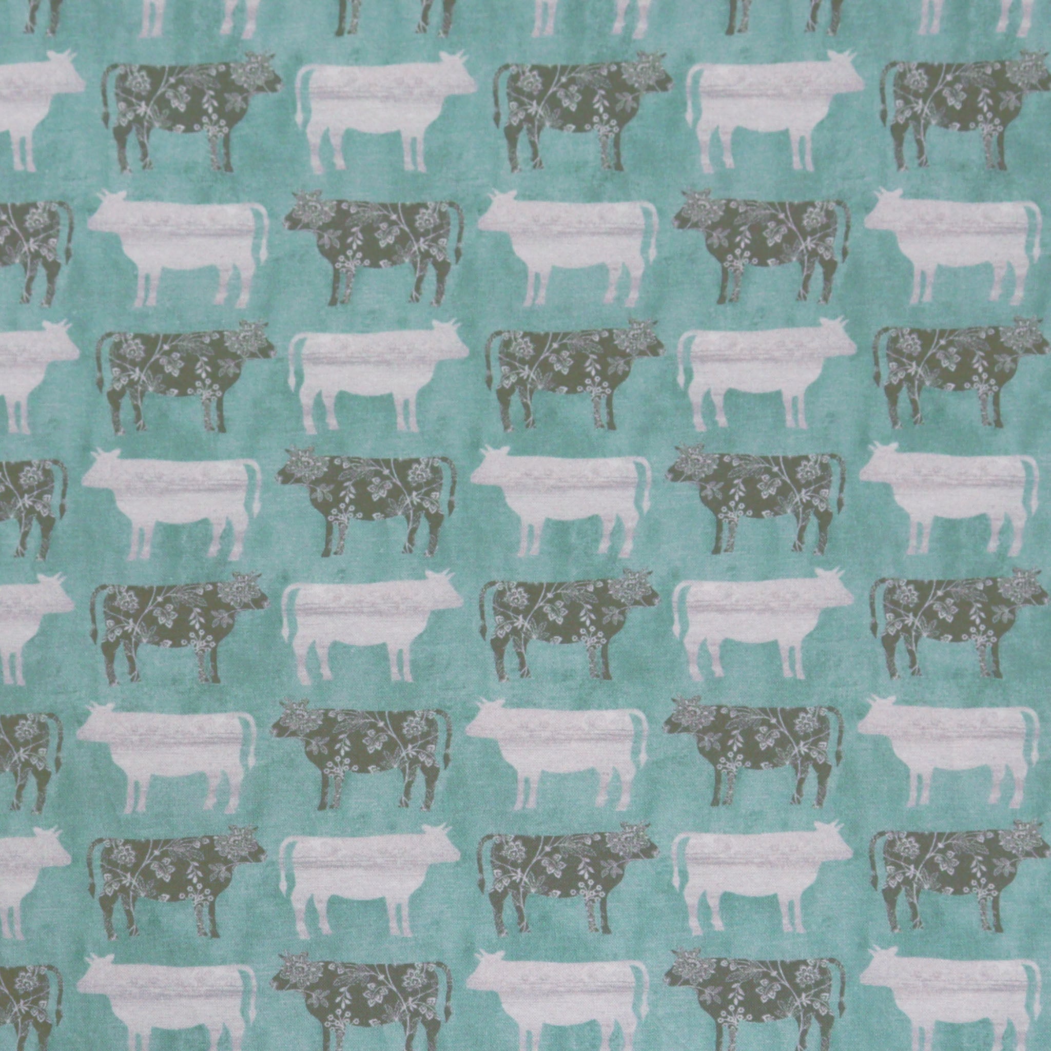 Chalk Barn Fabric Collection - Calico Cows Medium Teal