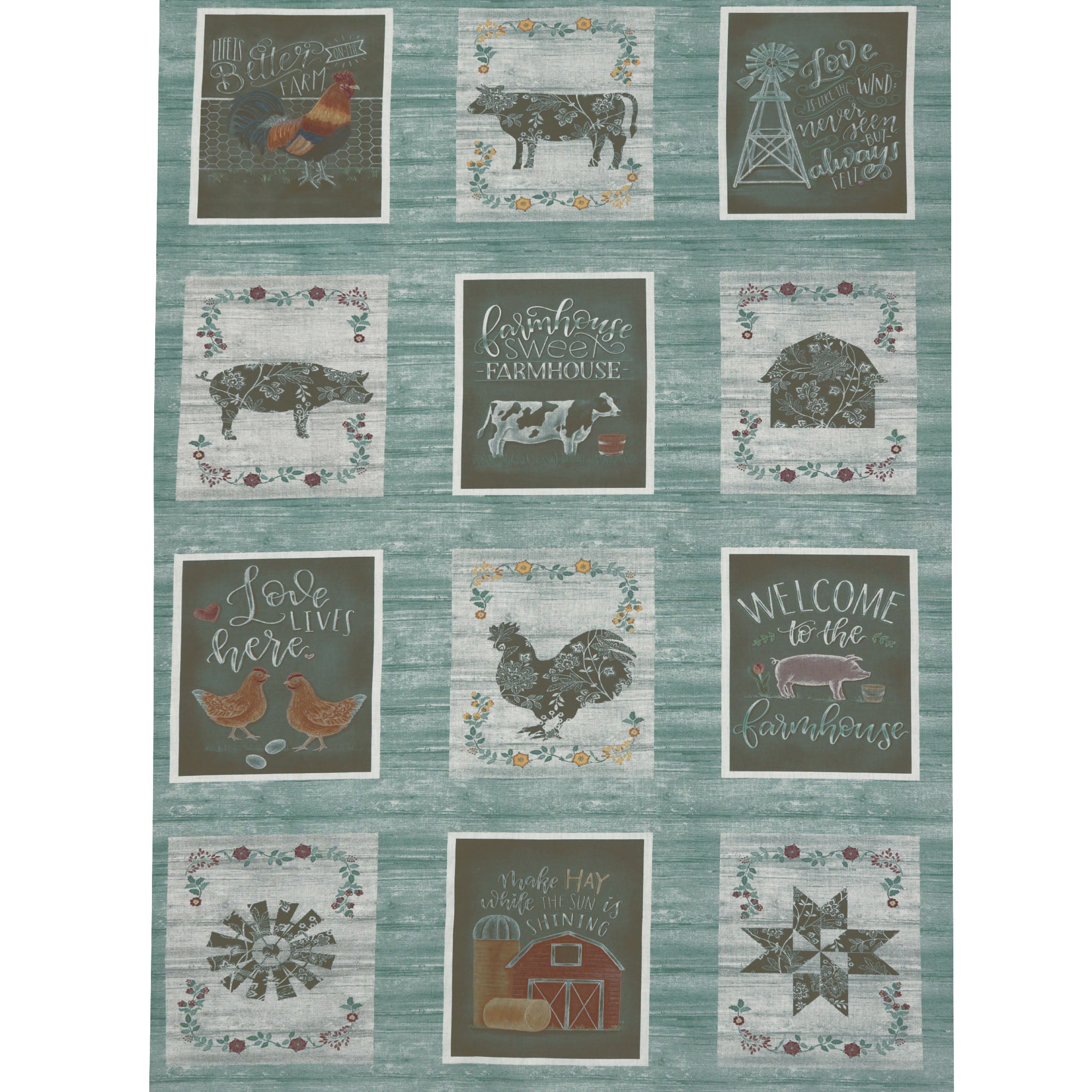 Chalk Barn Fabric Collection - Chalk Barn Panel Teal/Multi