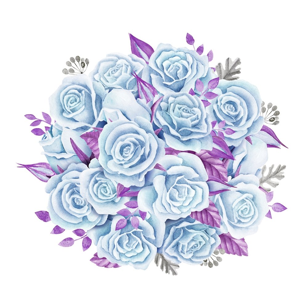 Blue Rose Bouquet Fabric Panel
