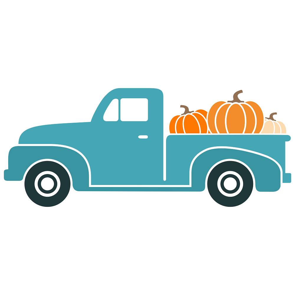 Blue Vintage Pickup Truck with Pumpkins Fabric Panel