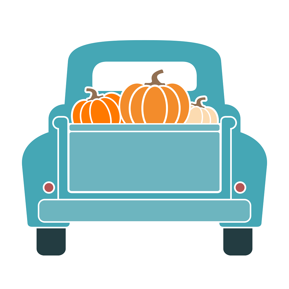 Blue Vintage Truck Bed with Pumpkin Fabric Panel