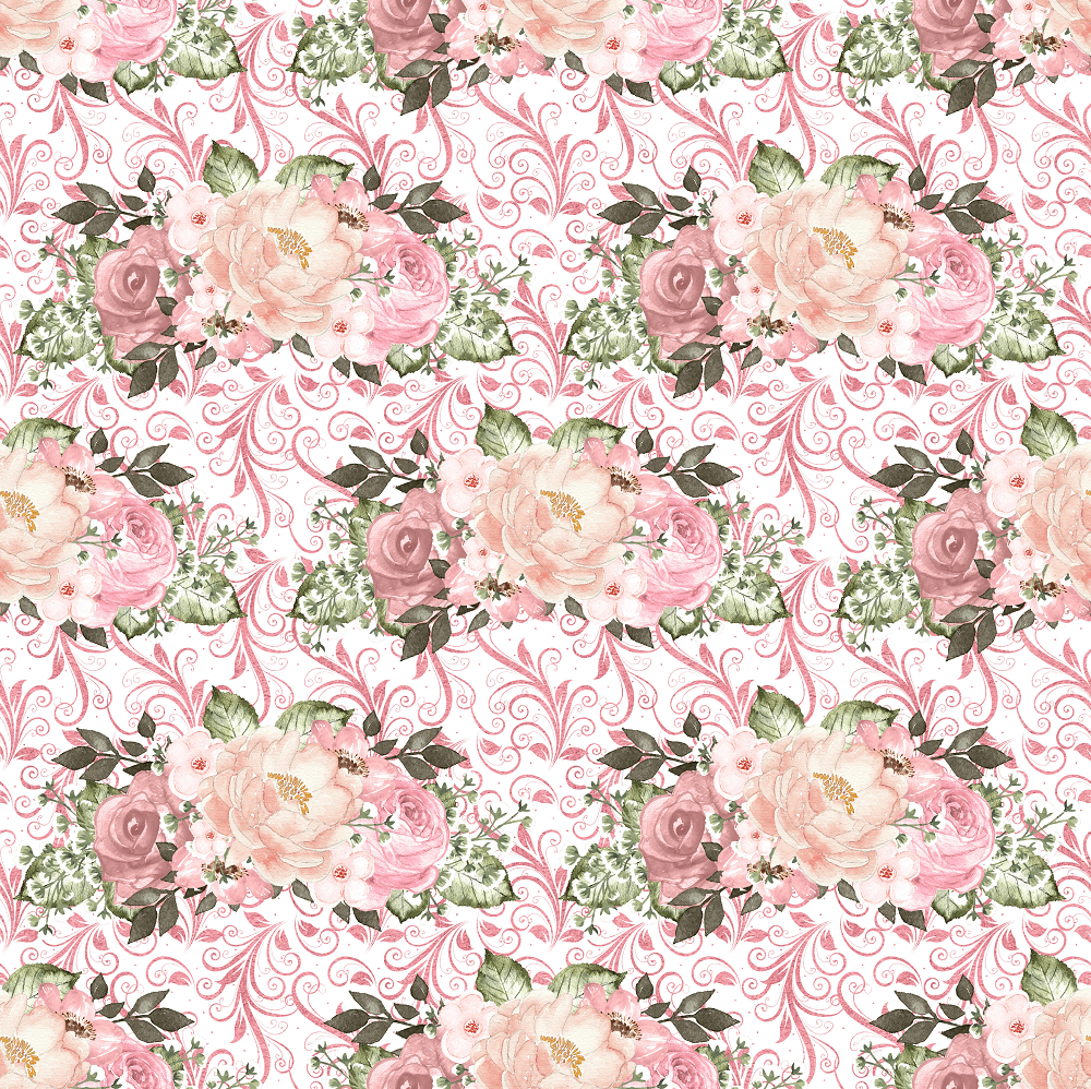 Blush Bouquets & Filigree Fabric - Pink/White