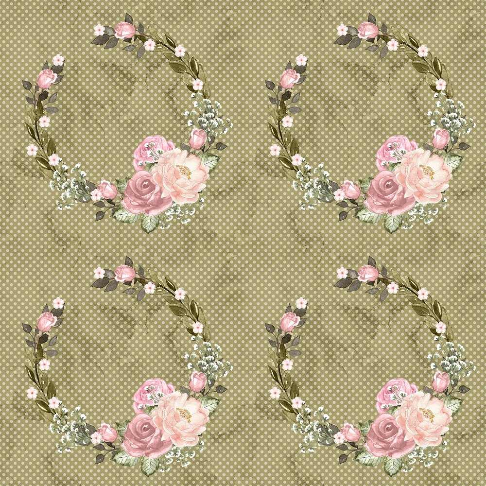 Blush Floral Wreath Fabric - Green