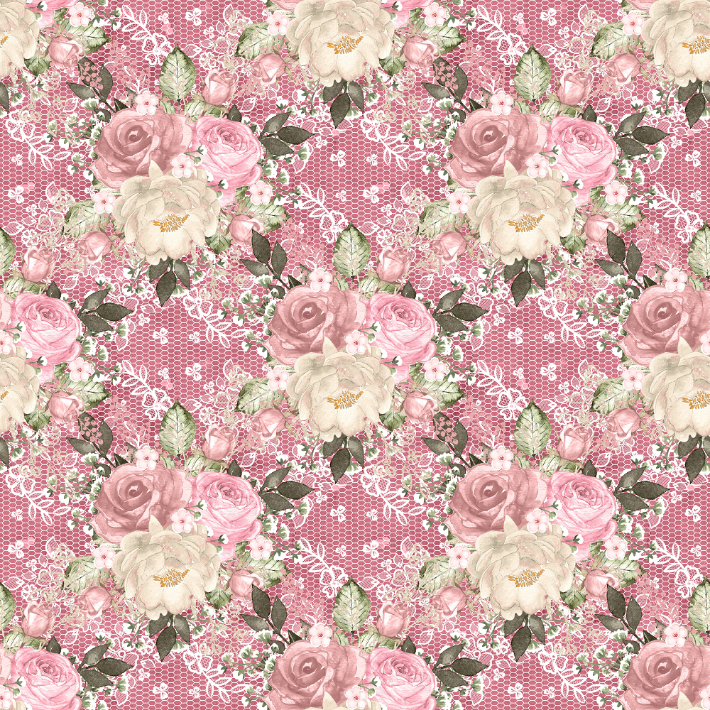 Blush Rose Bouquets & Lace Fabric - Pink
