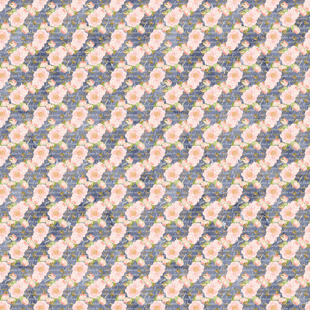 Blushing Peonies & Script Fabric - Blue
