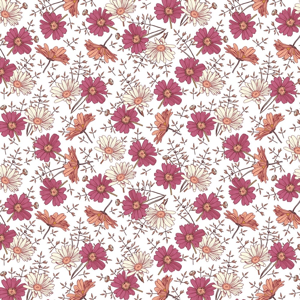 Blooming Wildflowers Fabric - White