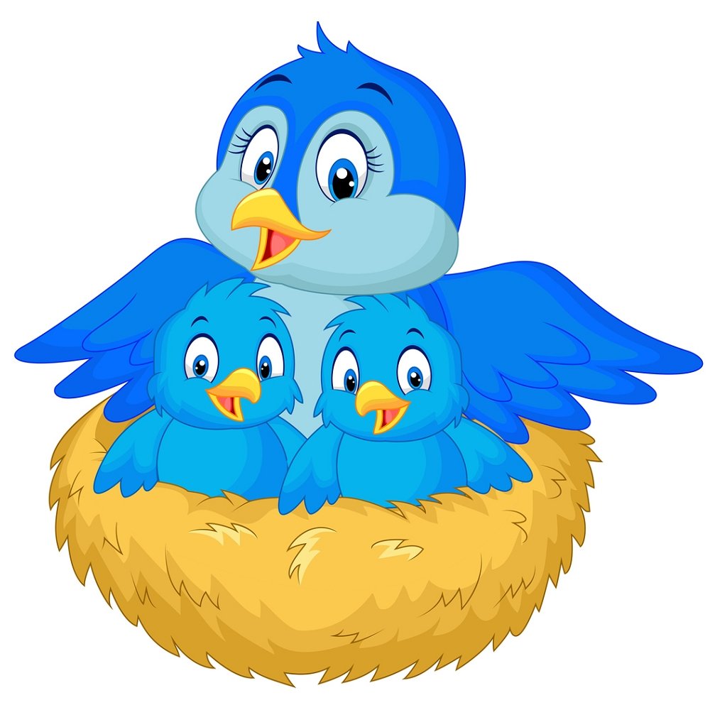 Blue Bird Family Fabric Panel