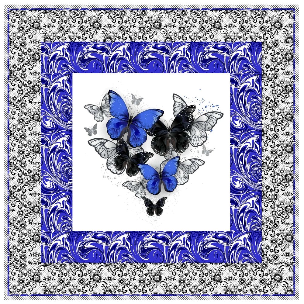 Blue Butterflies Meadow Wall Hanging 42" x 42"