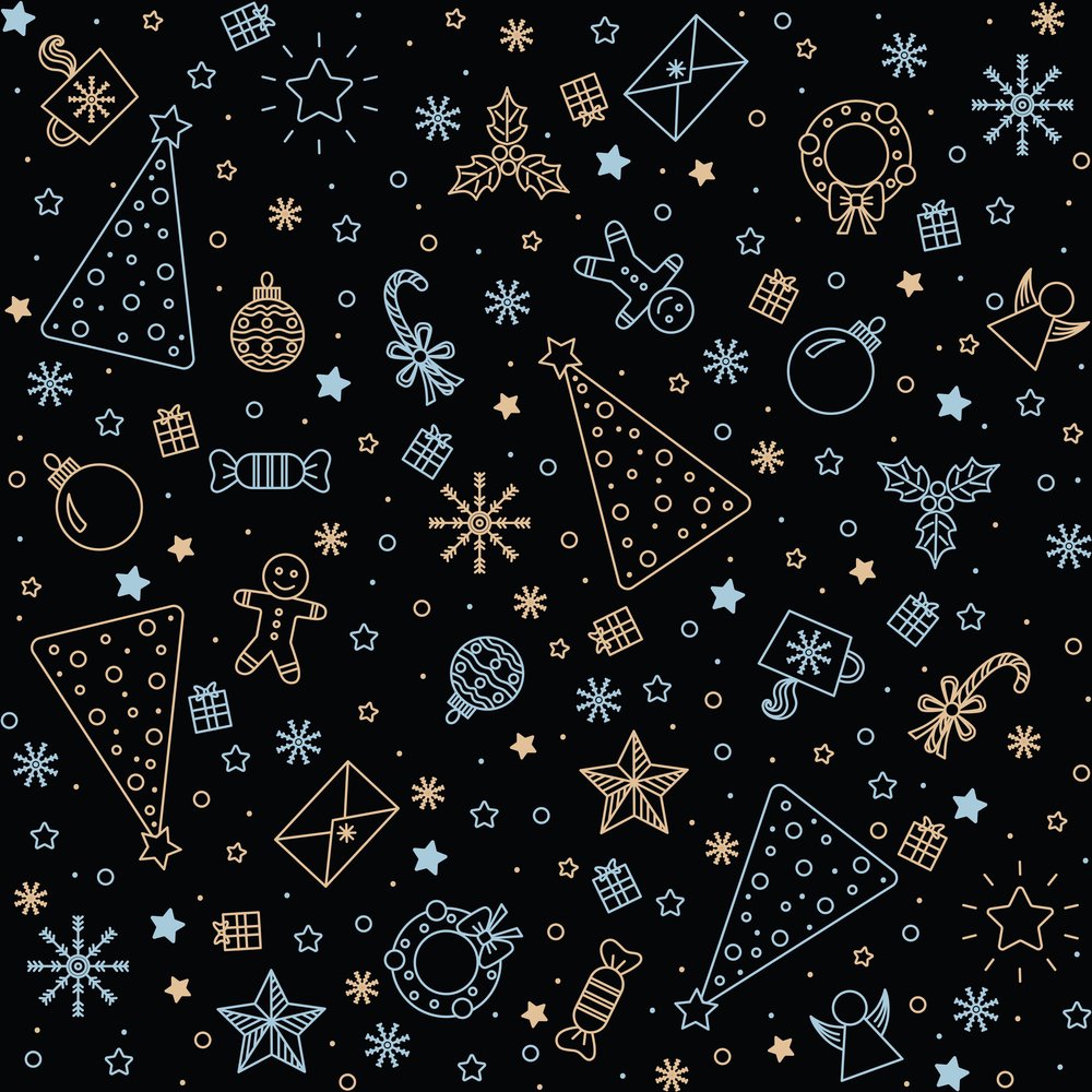 Blue Christmas Allover Fabric - Black