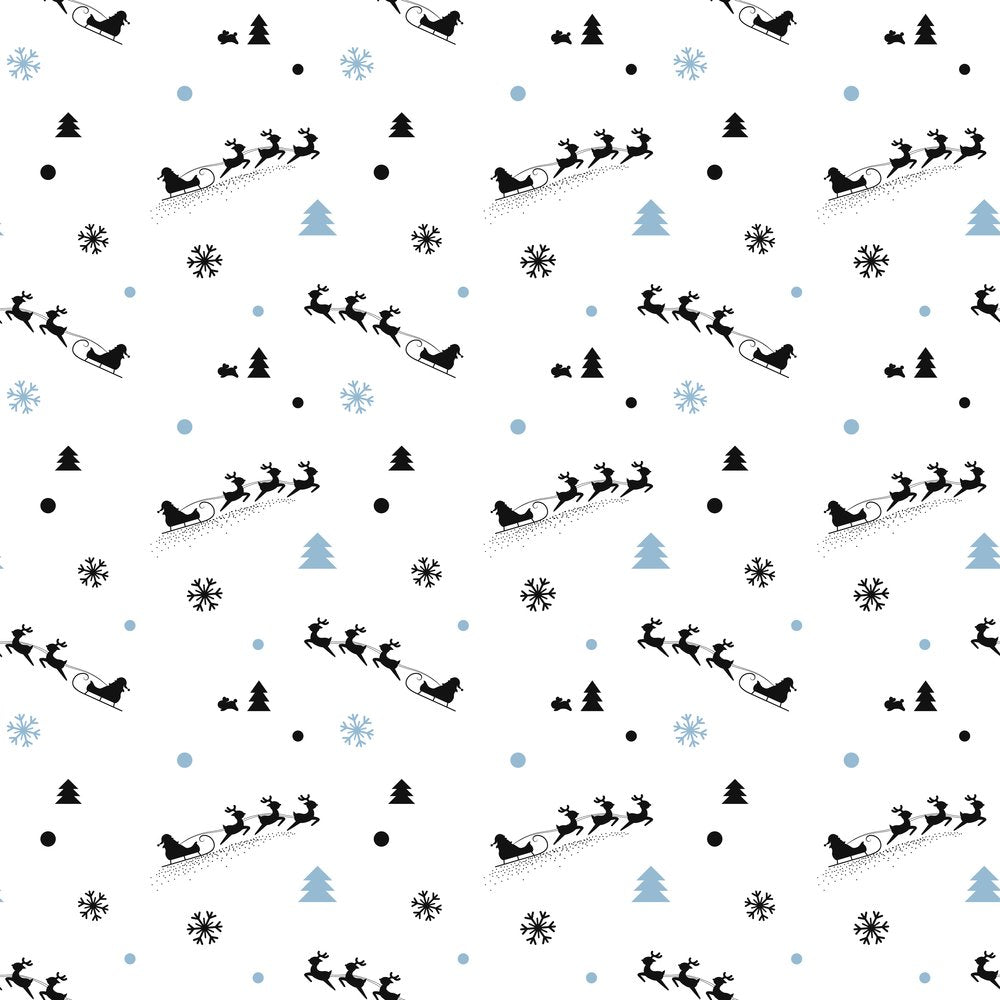 Blue Christmas Santa with Reindeer Fabric