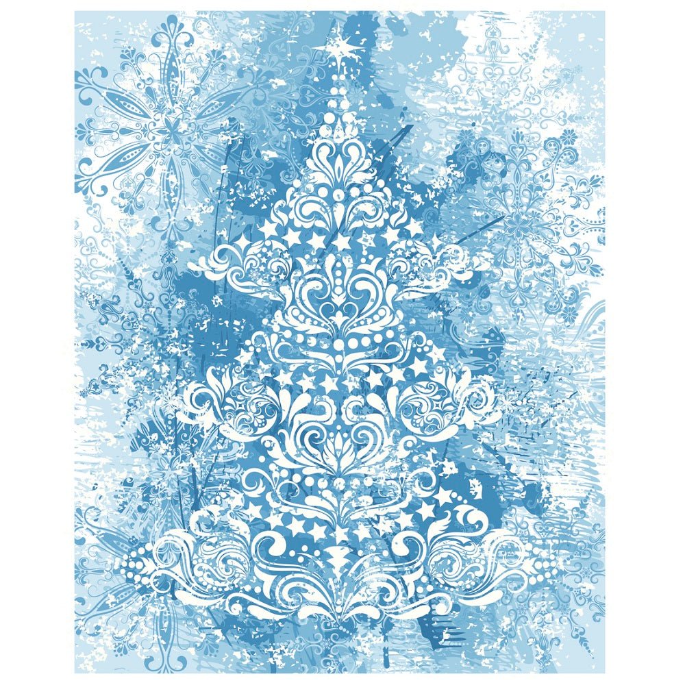Blue Grunge Christmas Tree Fabric Panel