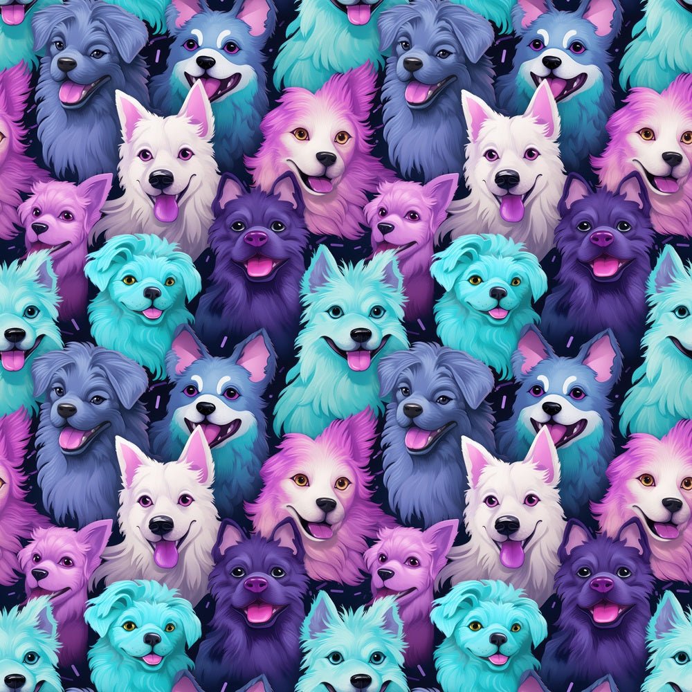 Blue & Purple Packed Dogs Fabric