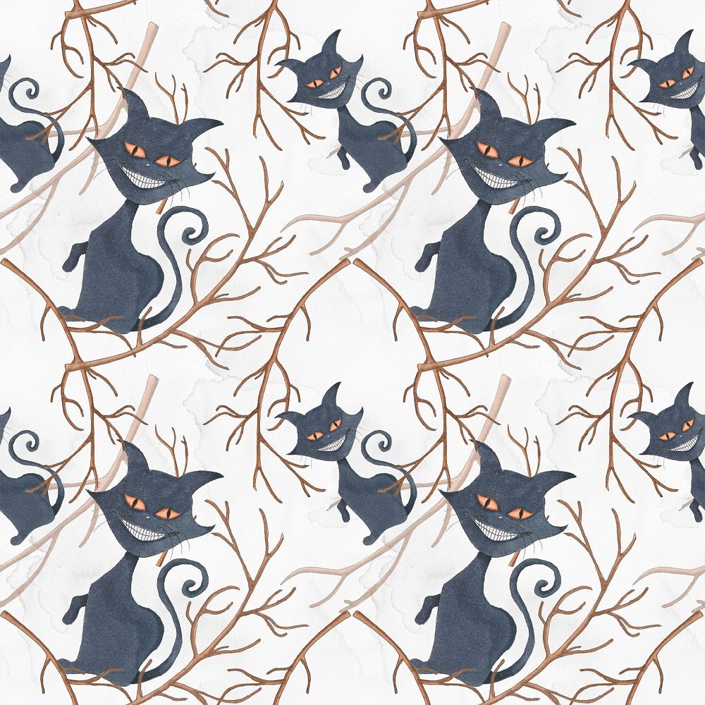 Black Cats with Branch Fabric