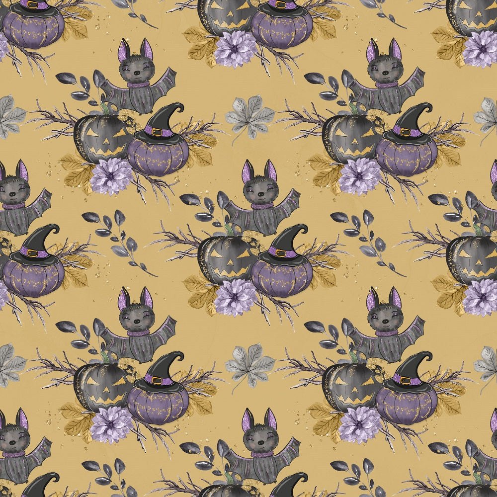 Black Pumpkins Fabric - Tan