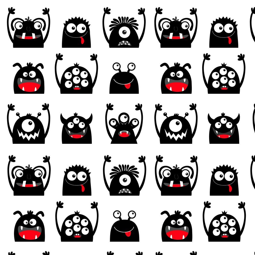 Black Silly Monsters Fabric