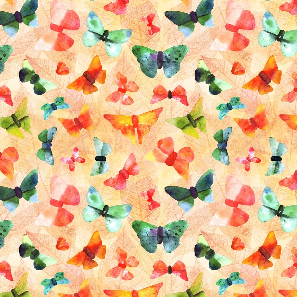 Blender Butterfly & Leaves Fabric - Peach