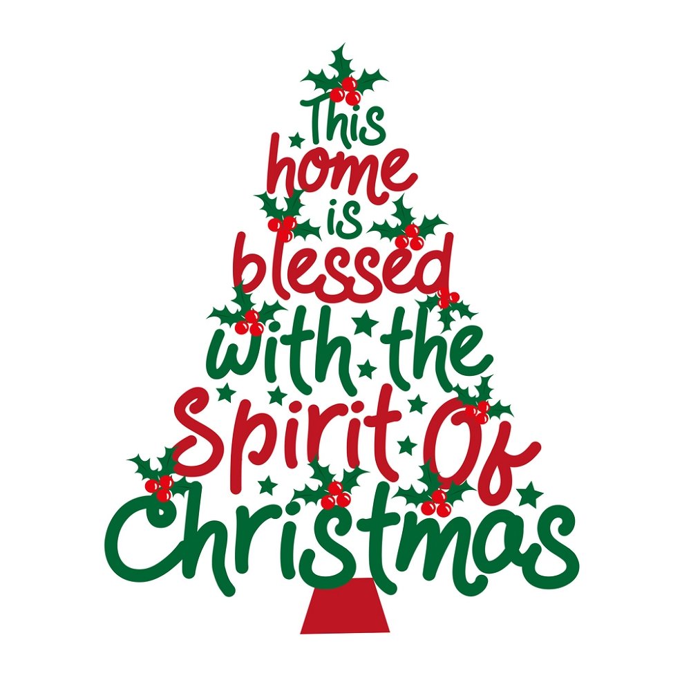 Blessed With Spirit Of Christmas Fabric Panel - White