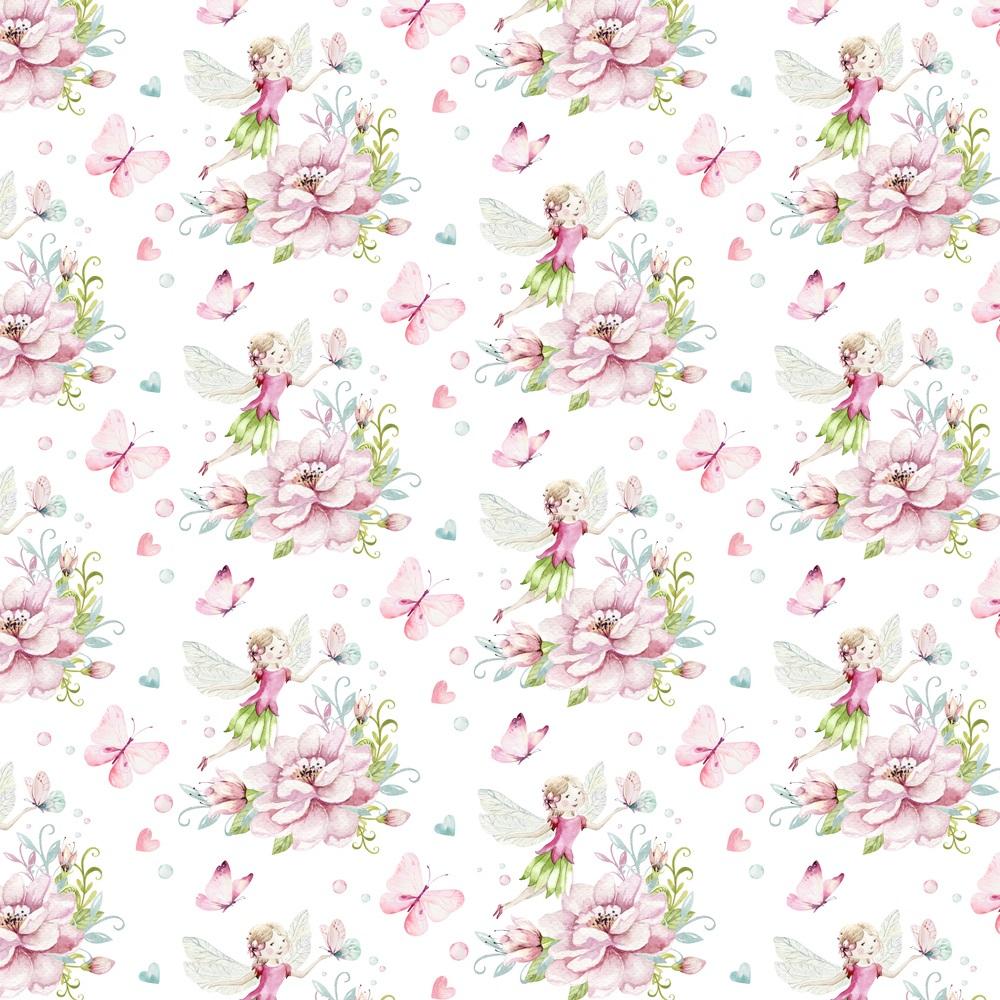 Blooming Garden Fairy Fabric - White