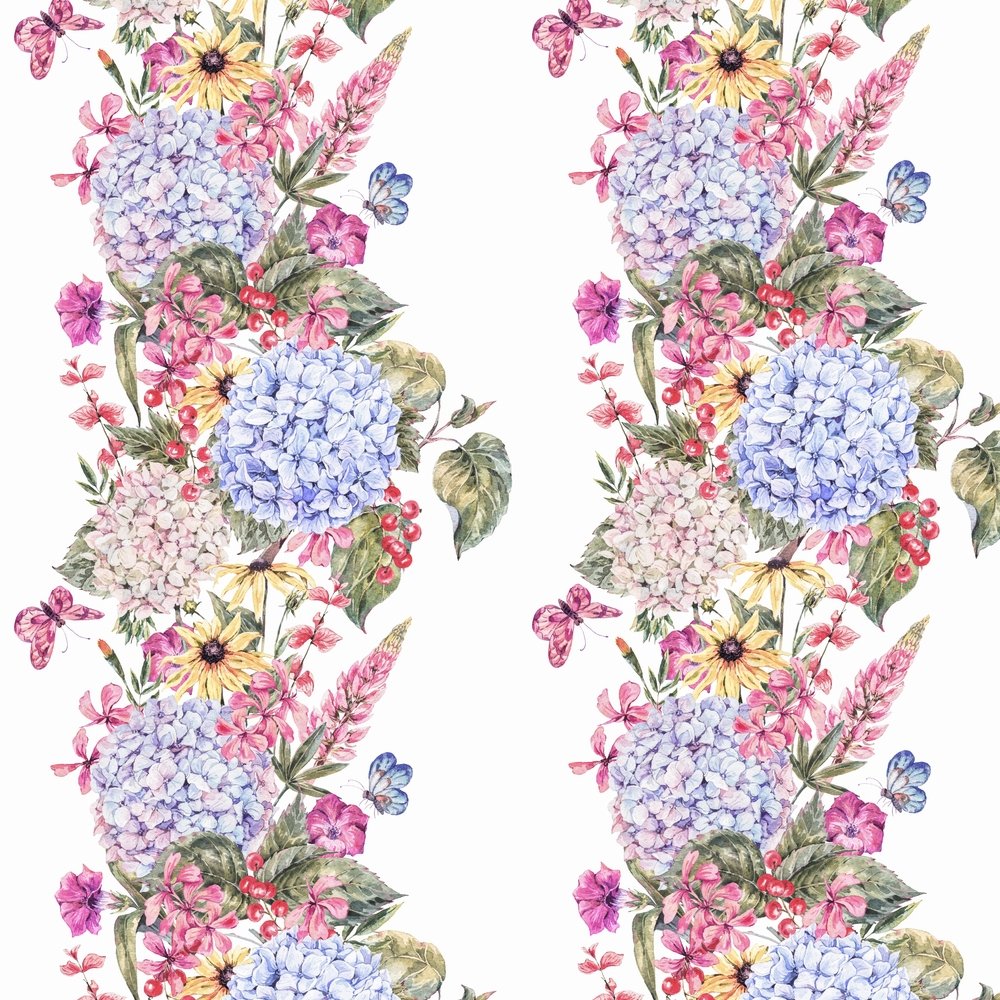 Blooming Hydrangea Floral Fabric - Multi