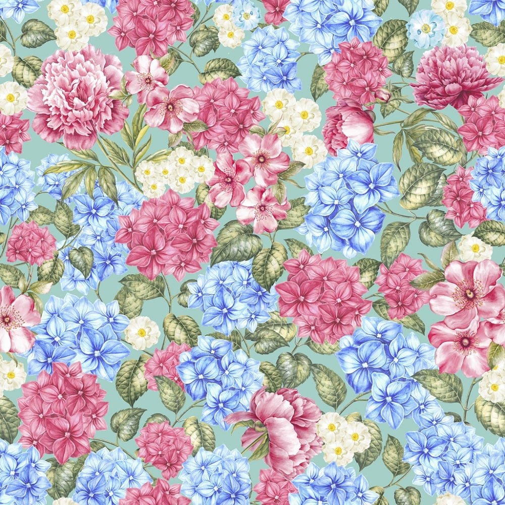Blossom Hydrangea Flowers Fabric - Green