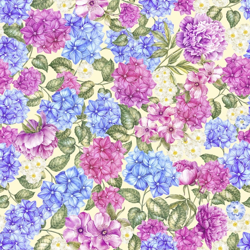 Blossom Hydrangea Flowers Fabric - Yellow