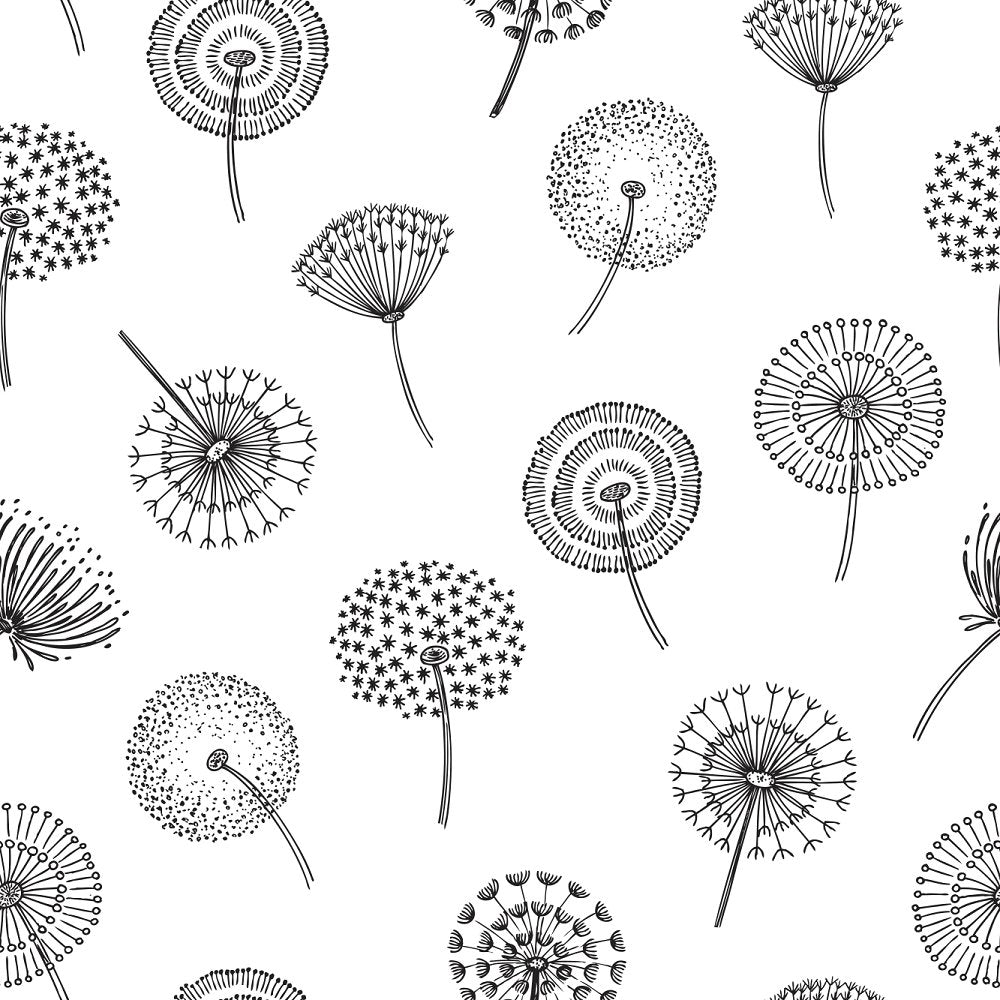 Blowing Dandelions Fabric - Black/White