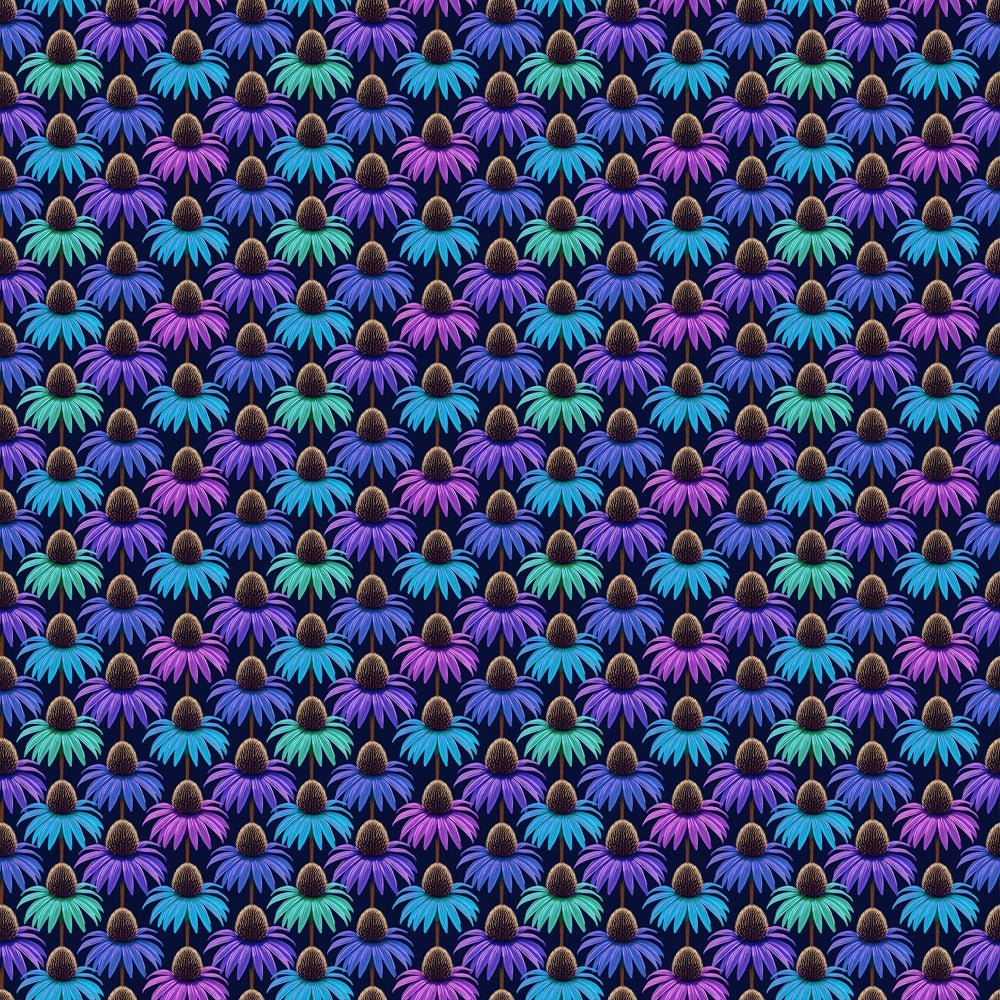 Blue & Purple Coneflower Fabric