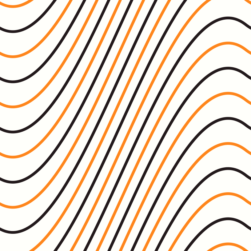 Black and Orange Wavy Lines Fabric - White