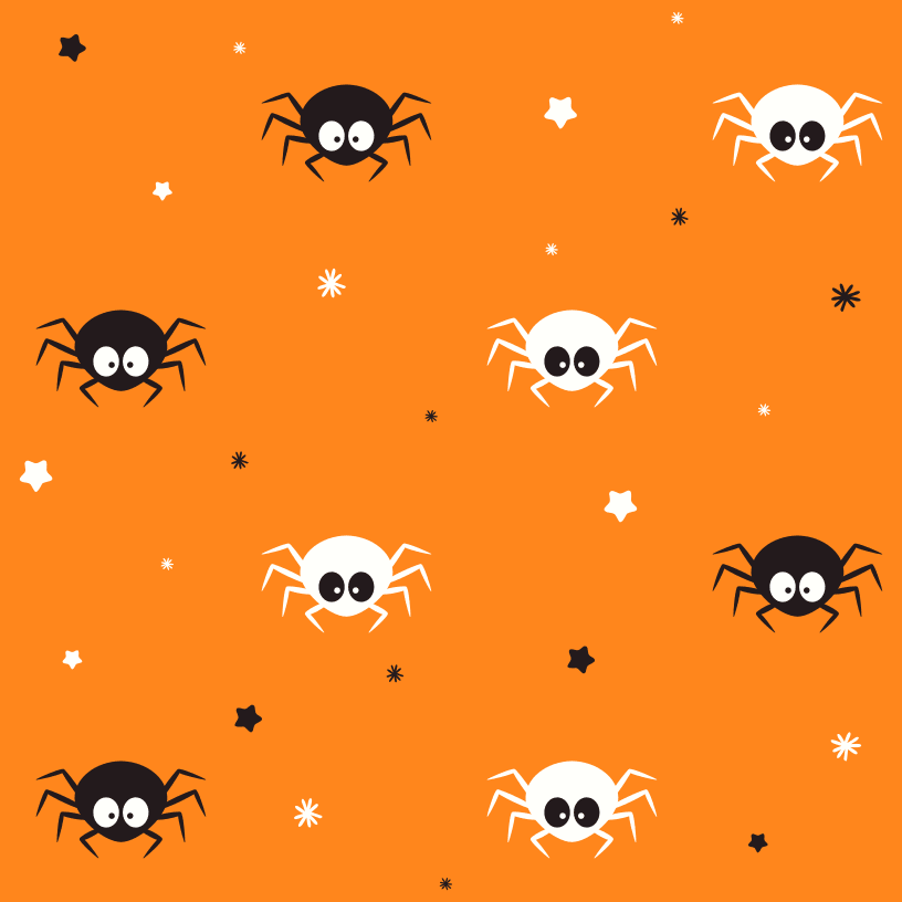 Black and White Spiders Allover Fabric - Orange