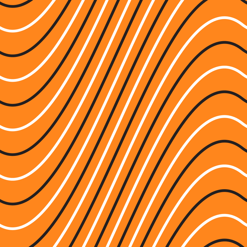 Black and White Wavy Lines Fabric - Orange