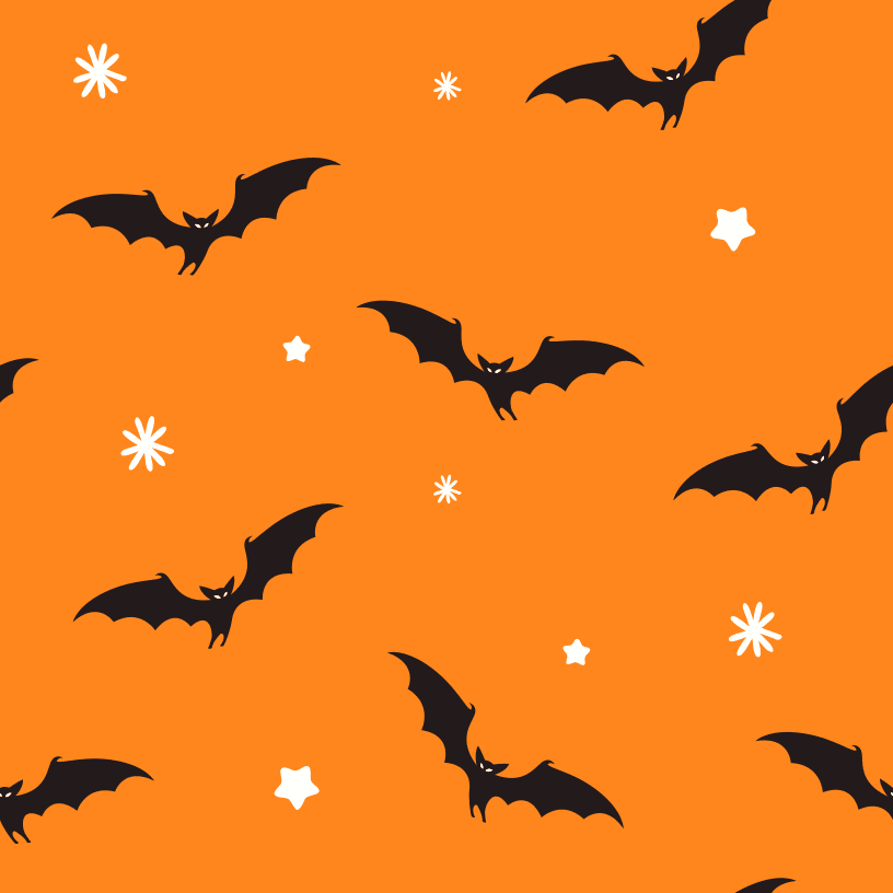 Black Bats Fabric - Orange