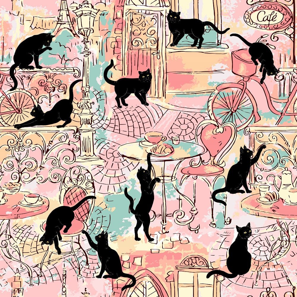Black Cats in Paris Fabric