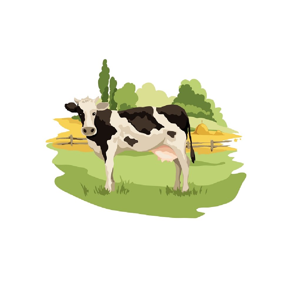 Black Milk Cow with Farm Fence Fabric Panel