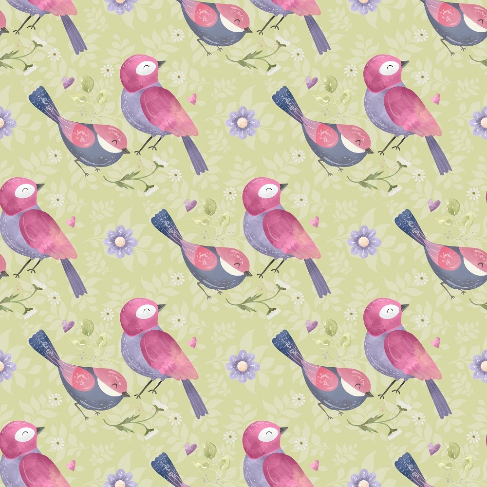 Birds & Flowers Fabric - Green