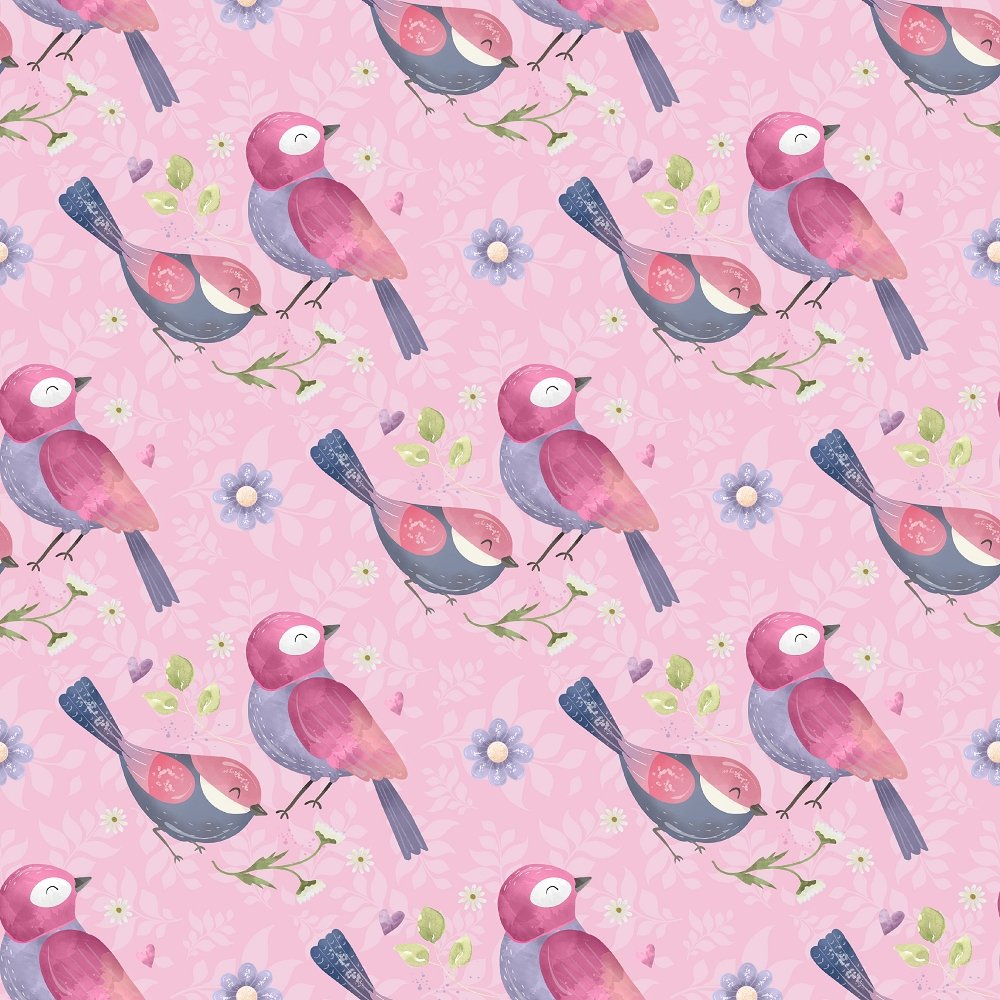 Birds & Flowers Fabric - Pink