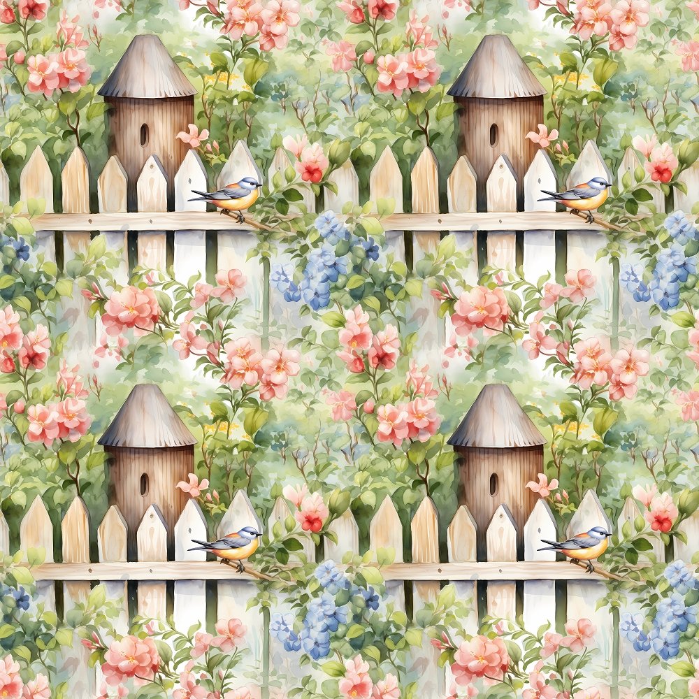 Birds in the Garden Pattern #2 Fabric