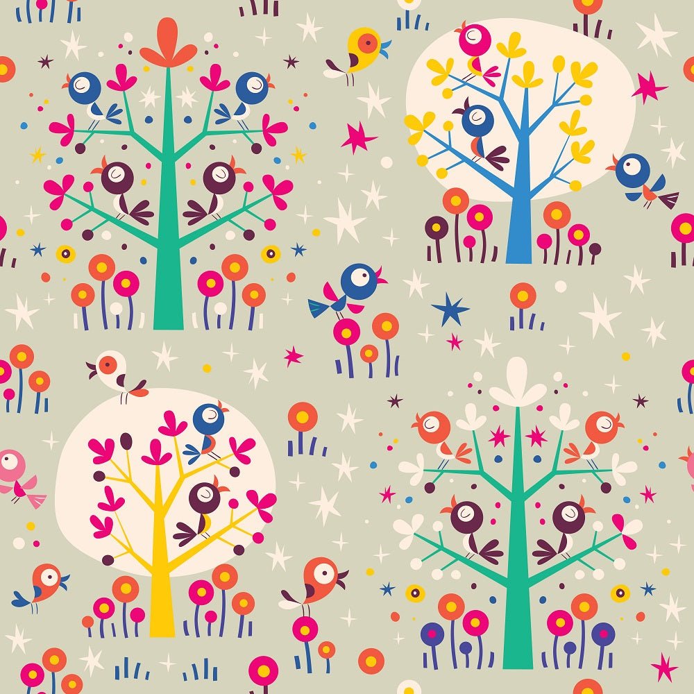 Birds in the Trees Fabric - Brown