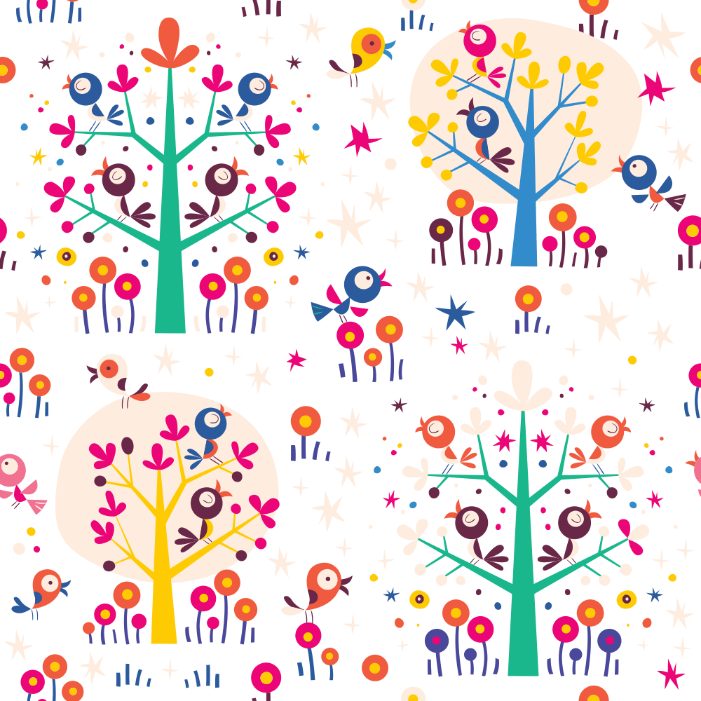 Birds in the Trees Fabric - White