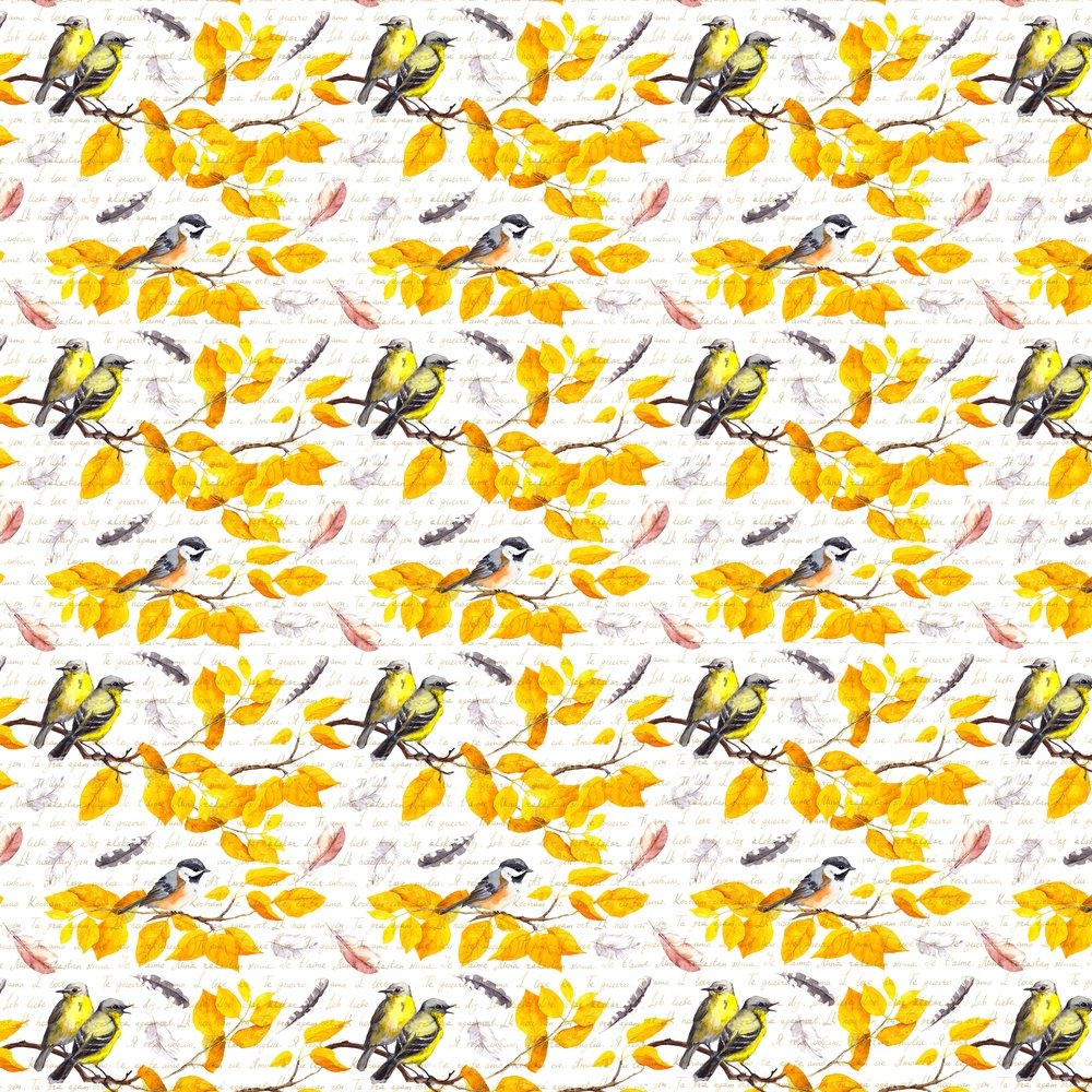 Birds Of Autumn Fabric - Black/Yellow