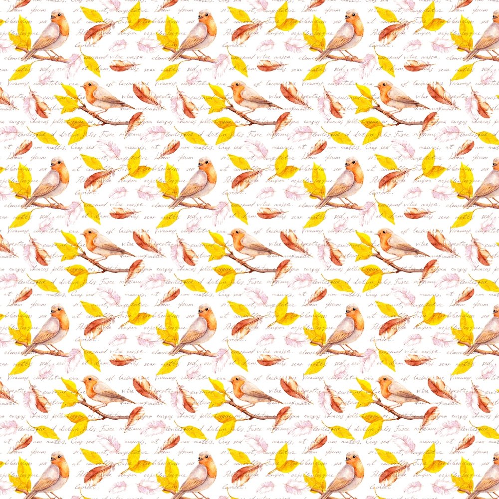 Birds Of Autumn Fabric - Orange/Yellow