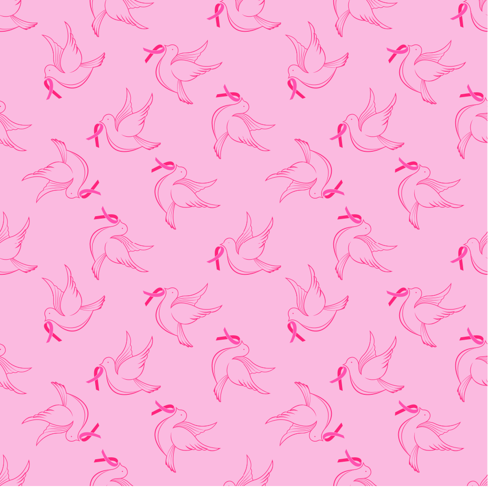 Birds with Pink Ribbons in Mouth Fabric - Pink