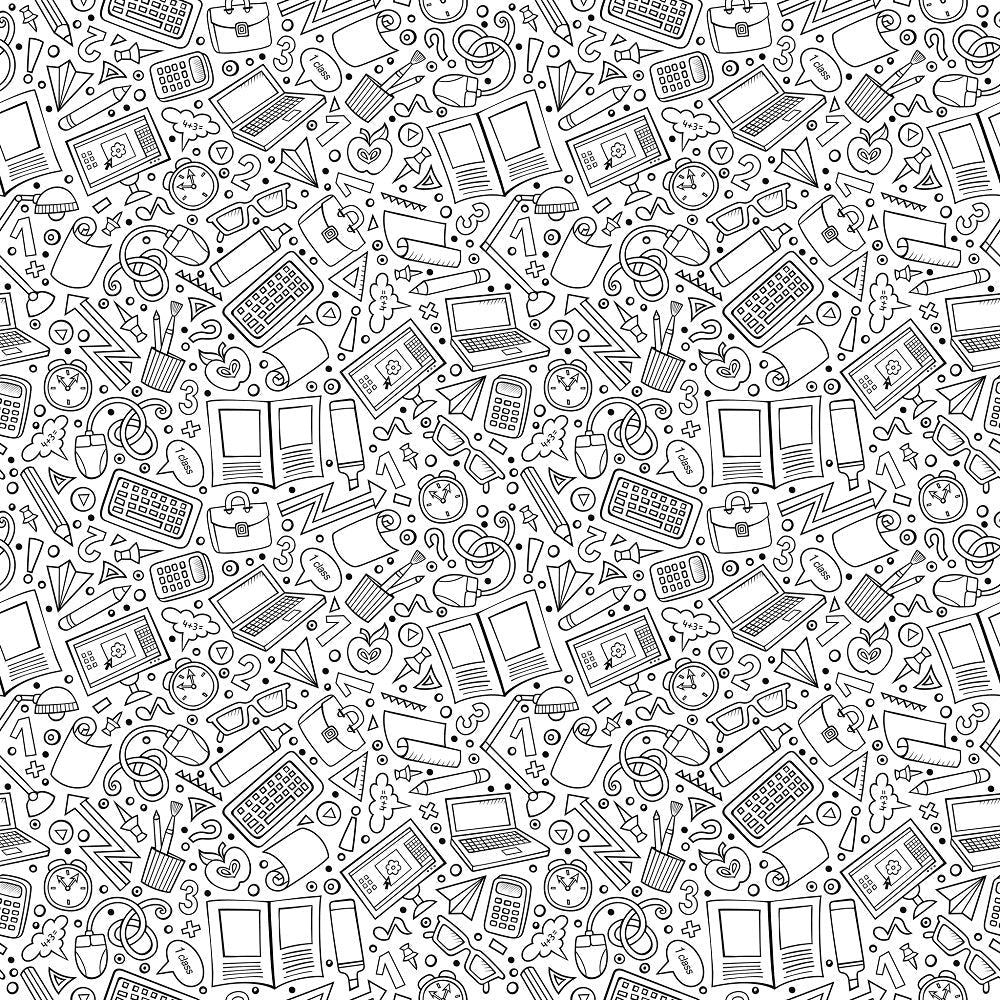 Black & White Cartoon School Fabric