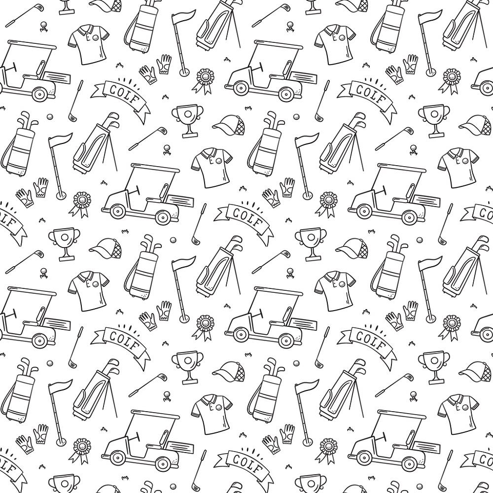 Black & White Golf Icons Fabric