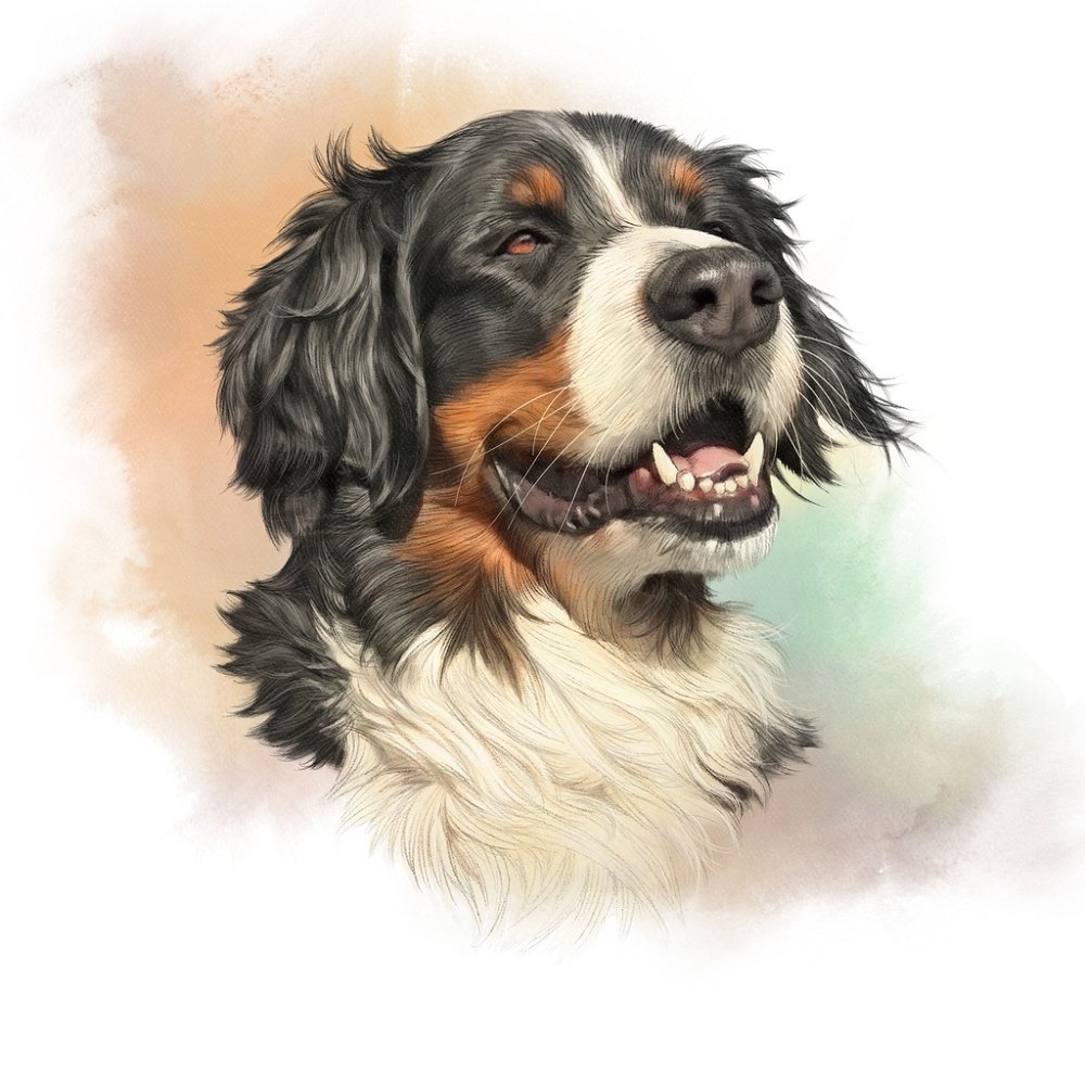 Bernese Mountain Dog Portrait Fabric Panel - Multi