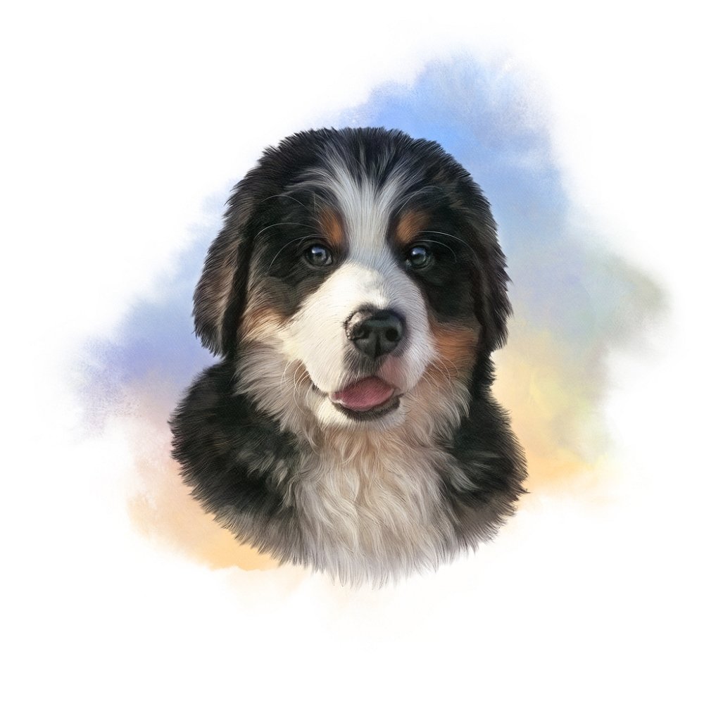 Bernese Mountain Puppy Portrait Fabric Panel