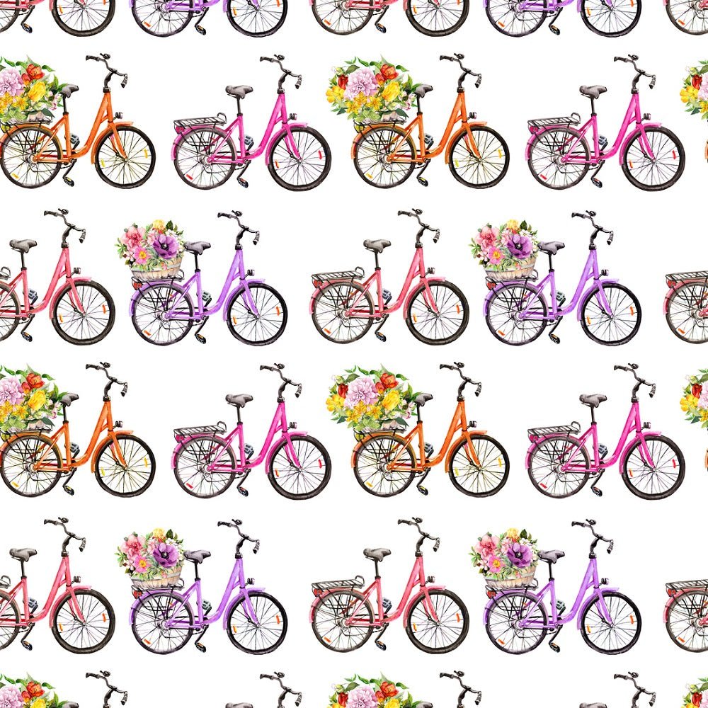 Bicycles and Flowers Allover Fabric