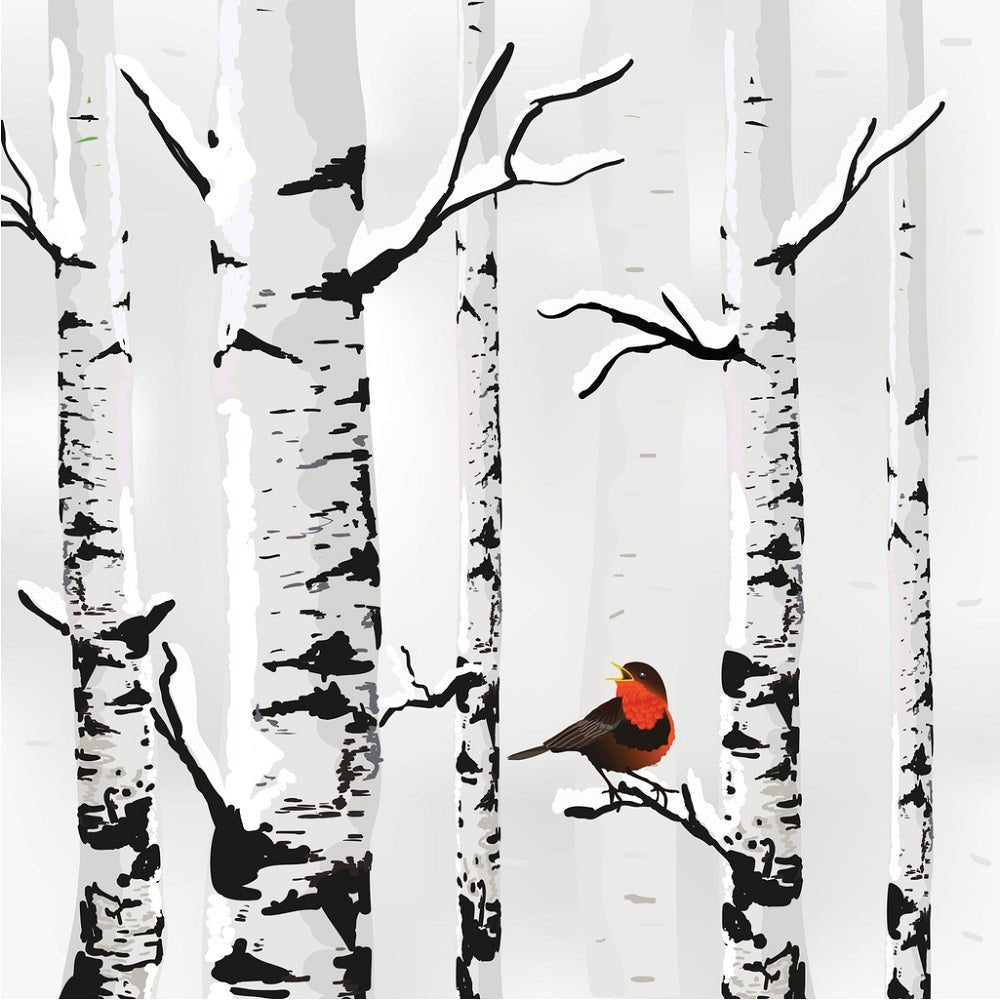 Bird on Birch Trees Fabric Panel
